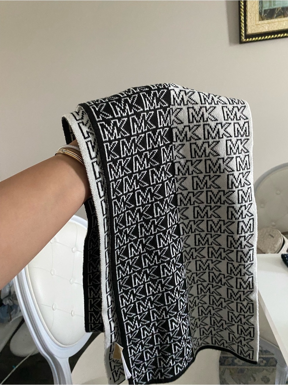 Michael Kors Black & White Reversible MK Logo Scarf